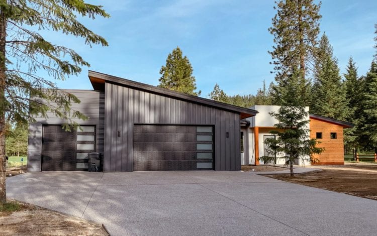 modern home grey metal siding stucco cedar