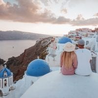 View from roof of Airbnb in Oia