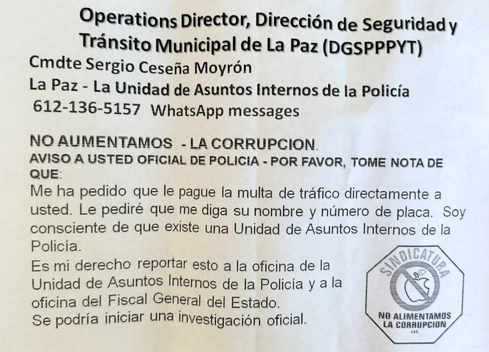 Statement for Baja police
