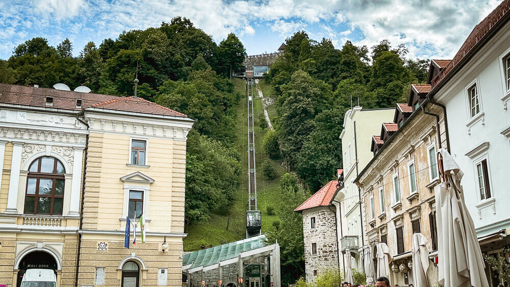 Ljubljana Castle Funicular from the street below